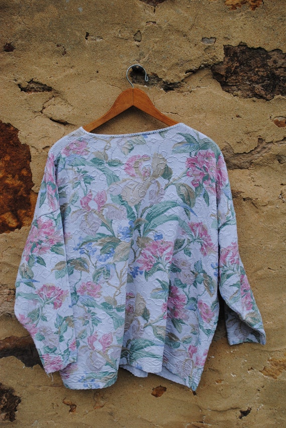Vintage 80s Floral Print Long Sleeve Sweater in P… - image 3