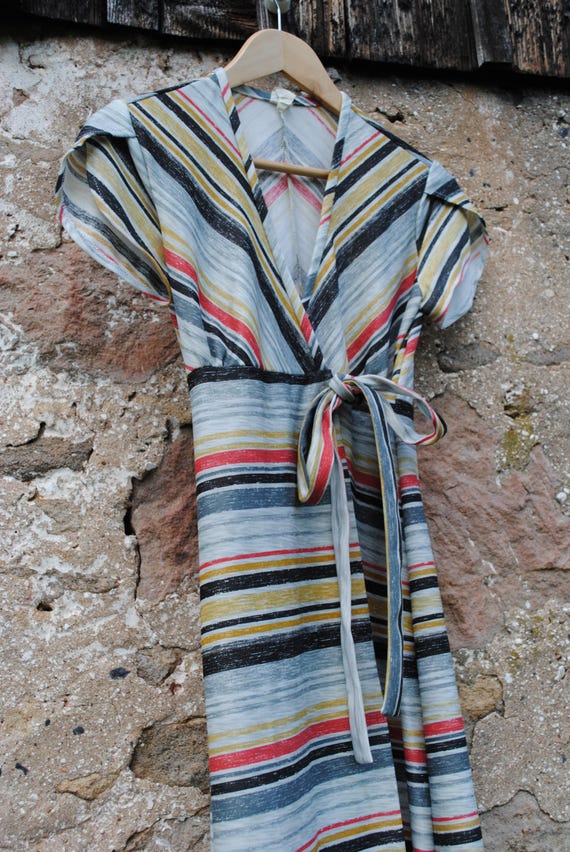 Seventies Stripes Polyester Duster Wrap Dress - image 2