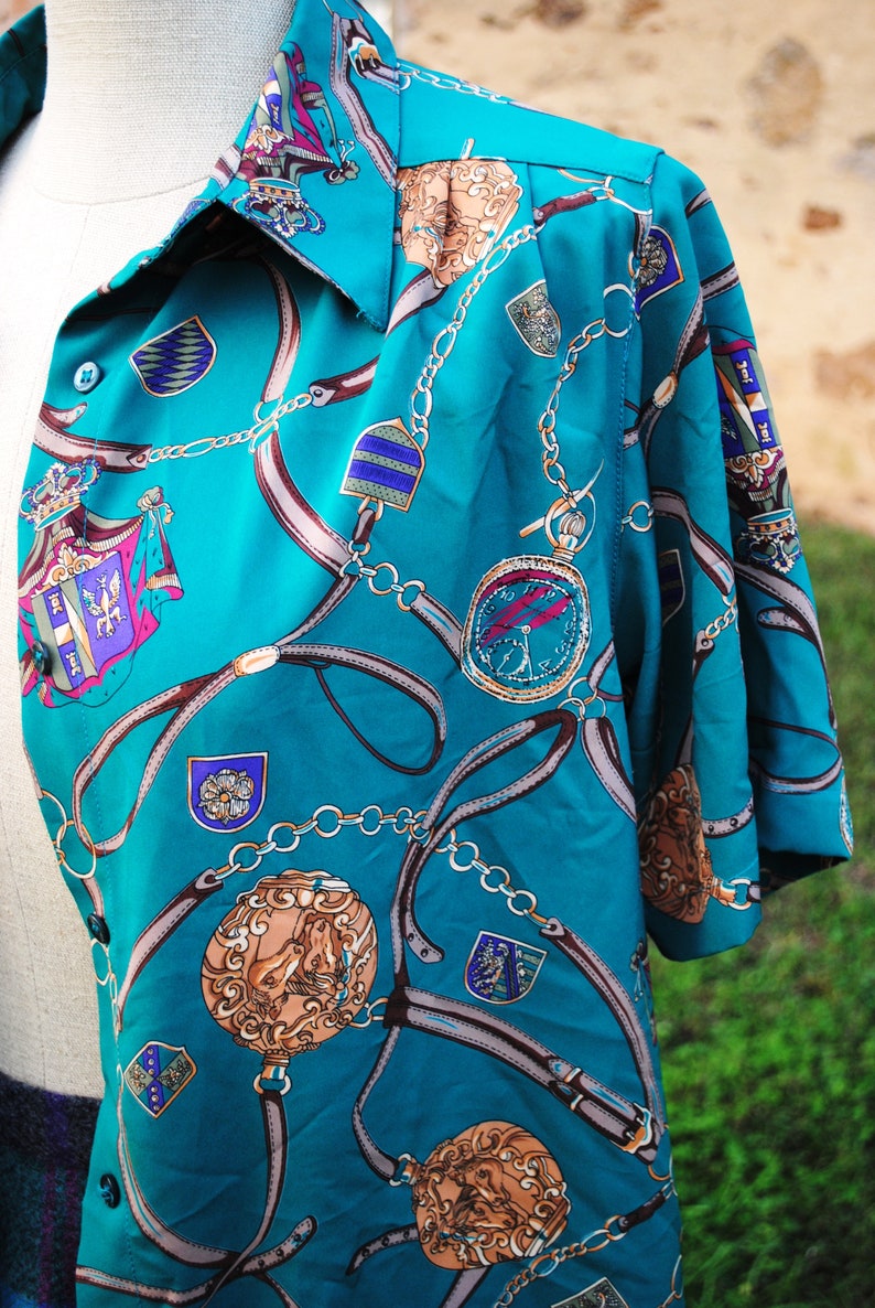 imperfect Vintage Teal and Tack 80s Equestrian Sweater and Skirt Set