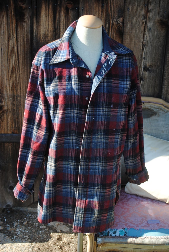 Vintage Pendleton Plaid Wool Mens Work Shirt