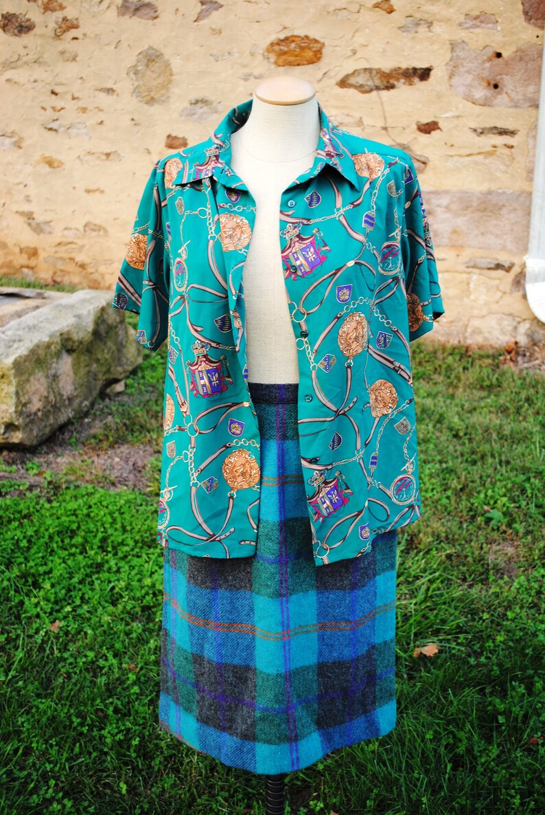 imperfect Vintage Teal and Tack 80s Equestrian Sweater and Skirt Set