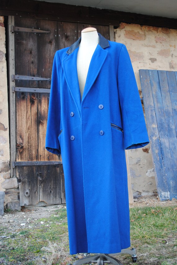 Bright Blue Vintage Ladies Wool Duster Coat - image 2