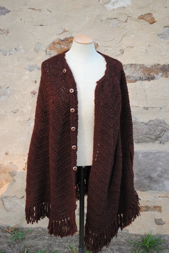 Hand Crocheted Boho Brown Wrap Cardigan