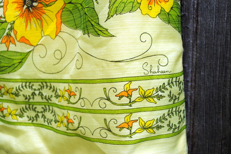 Alfred Shaheen Vintage Printed Yellow Hawaiian Floral Sheath Dress