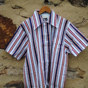 Preppy Vintage Men&#39;s Striped Button-up Short Sleeved Sears Shirt