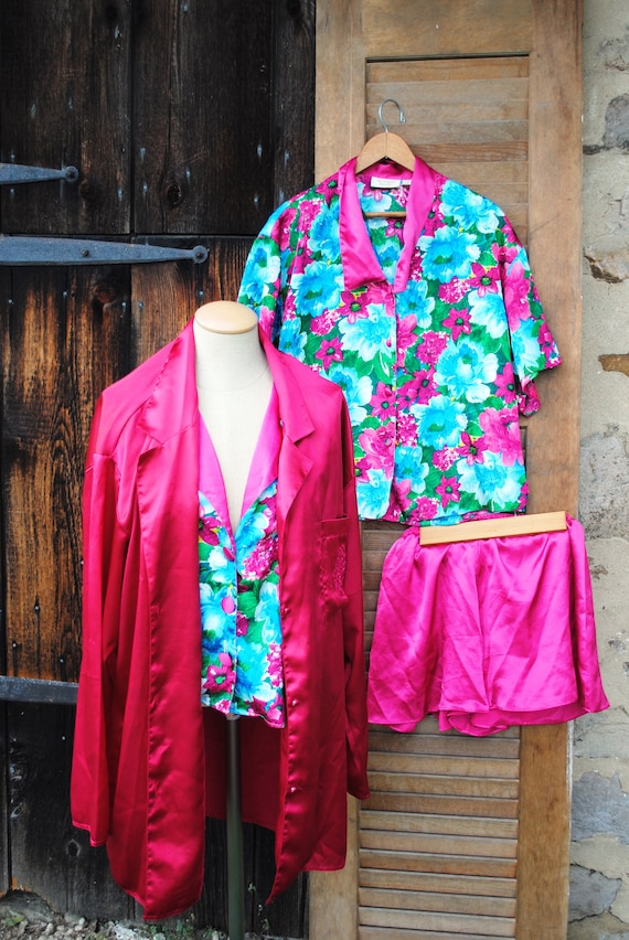 Four Piece Vintage Satin Night Shirt and Shorts Sl