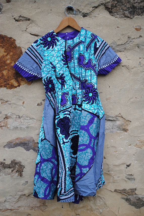 Beautiful Blue Block Print Dress African Fabric Tu