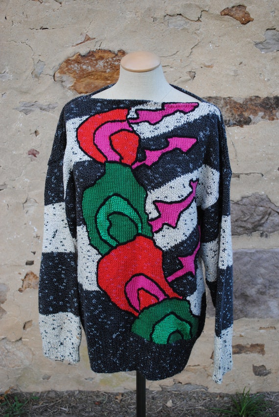 Vintage Mod Abstract Designer Sweater in Bold Red 