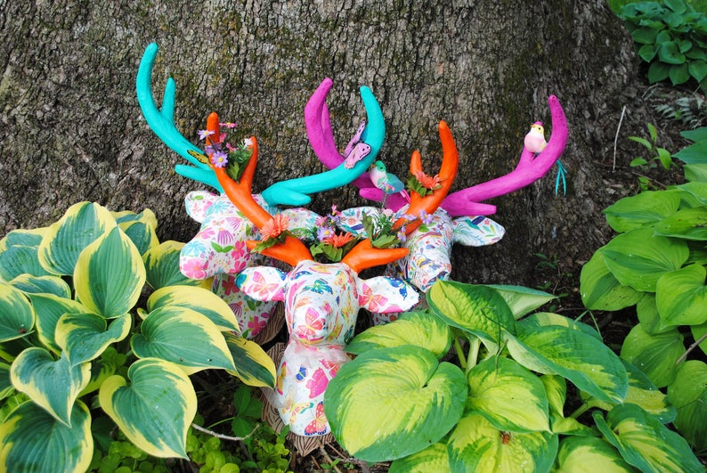 Bohemian Girls Faux Deer Taxidermy in Bird Print Put a Bird On It