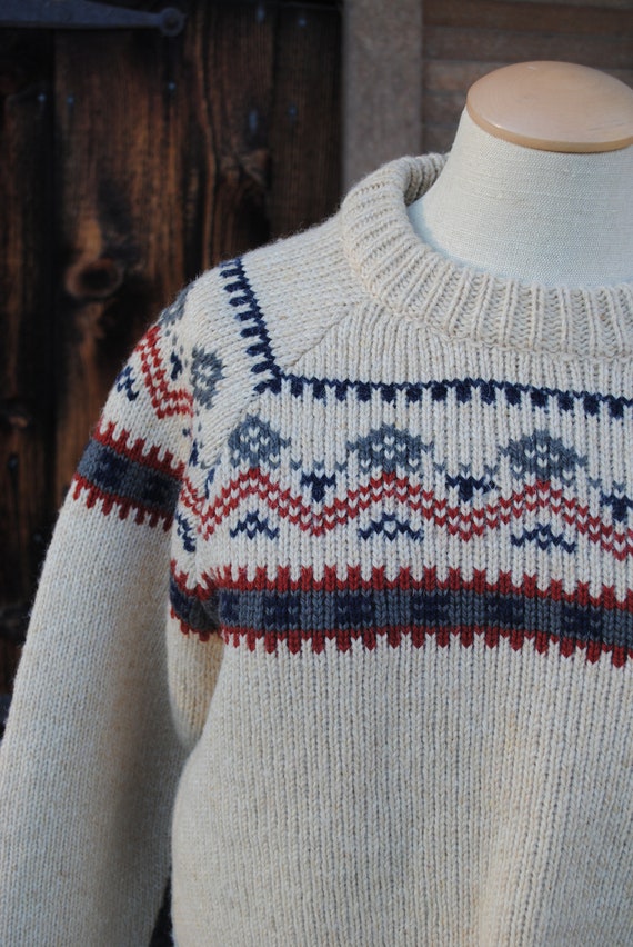 Thick Knit Fair Isle Vintage Woolrich Sweater Gra… - image 3