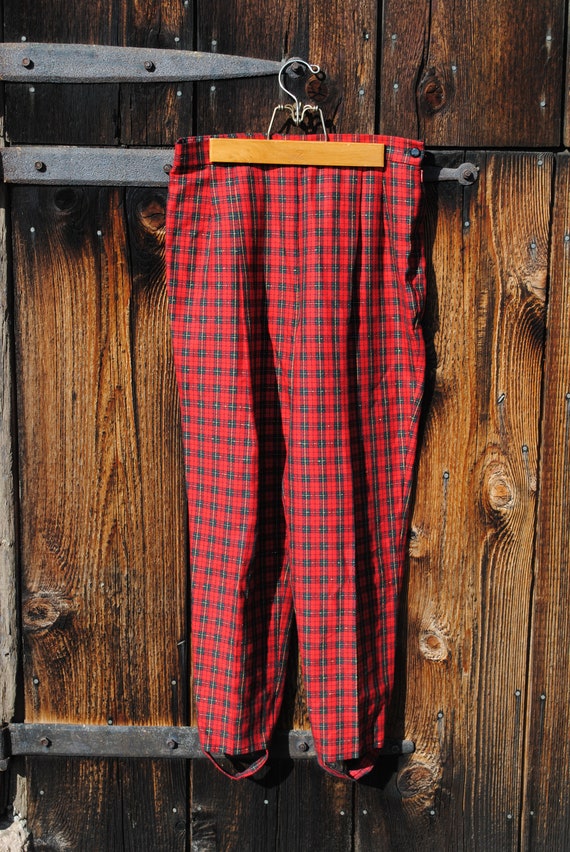 Vintage Red Plaid Stirrup Pants Tailored Classic T