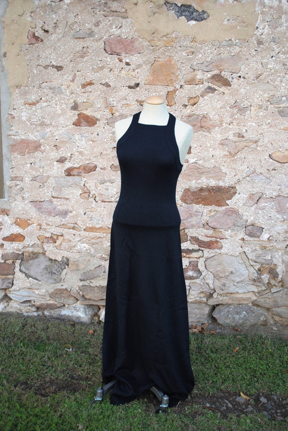 Vintage Body-Con Black Dress Sleeveless Knit LBD - image 2