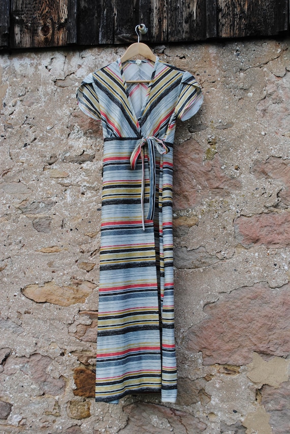 Seventies Stripes Polyester Duster Wrap Dress - image 1