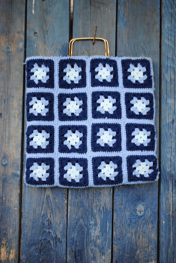 Vintage Granny Square Afghan Knit Tote