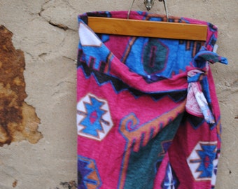 Vintage South West Style Aztec Wool Blanket Wrap Skirt