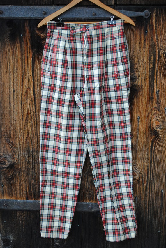 Vintage Red and White Plaid Pants Tailored Classic