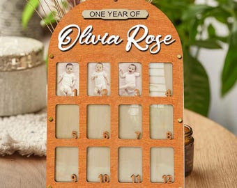 Custom Baby First Year Photo Frame, Personalized Baby Photo Frame, Photo Collage, 12 Month Photo Frame Keepsake, Baby Monthly Milestone