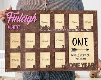 Custom Baby First Year Photo Frame, Custom Baby Photo Frame, Baby Photo Collage, 12 Month Photo Frame Keepsake, Baby Monthly Milestone