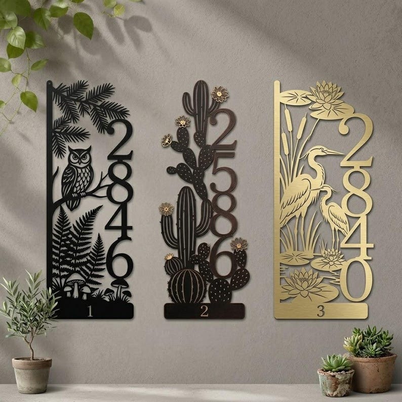 Personalized Vertical Address Sign, Metal House Number Wall Art, Owl ...