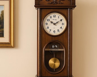 Vintage 31 Day Wall Clock Chime Korean Wooden Pendulum Clock