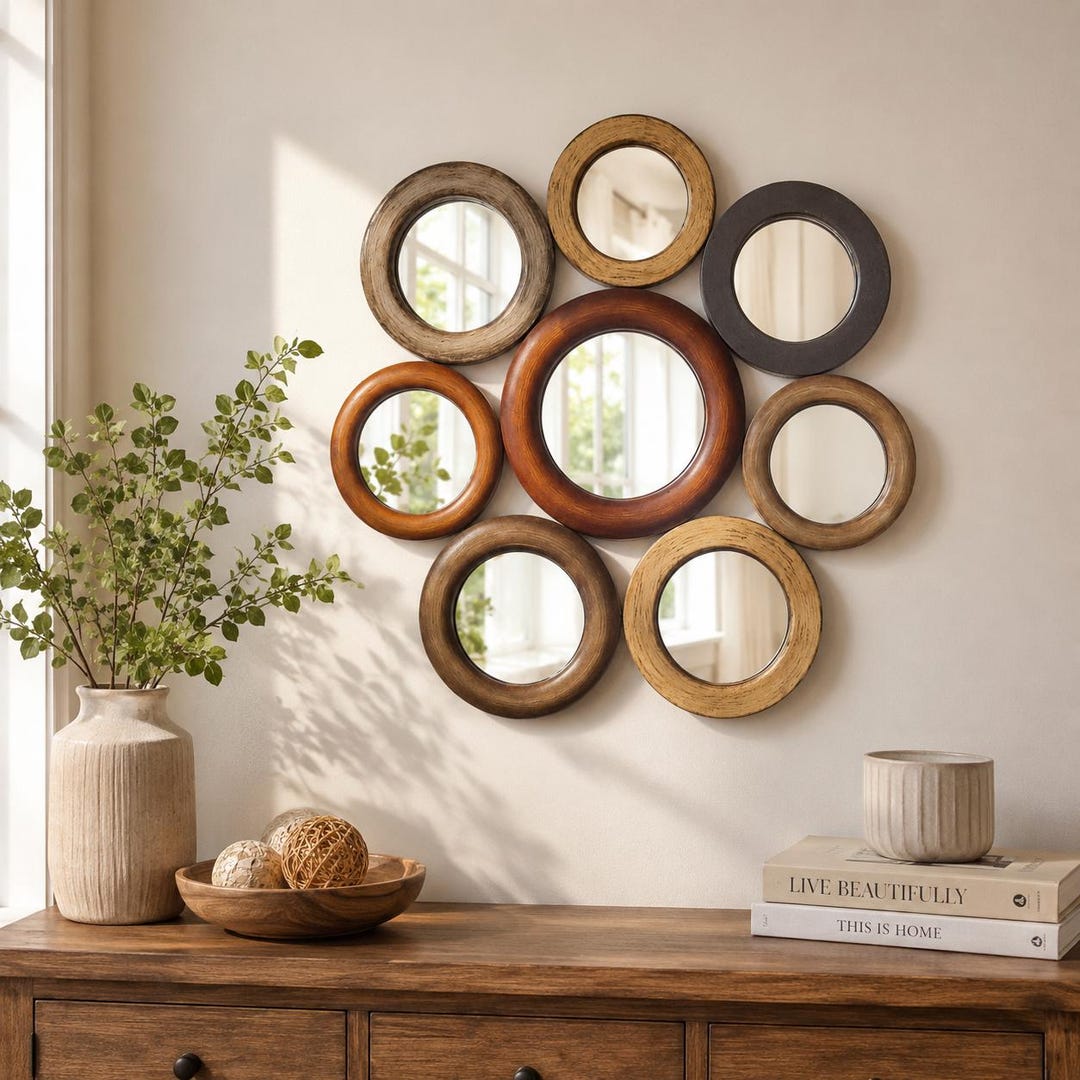 Vintage Cluster Mirror Wall Art, Rustic Modern Metal Round Accent ...
