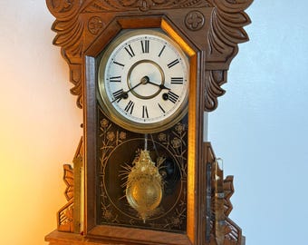 Antique Victorian Eastlake Mantel Clock, Ornate Gingerbread