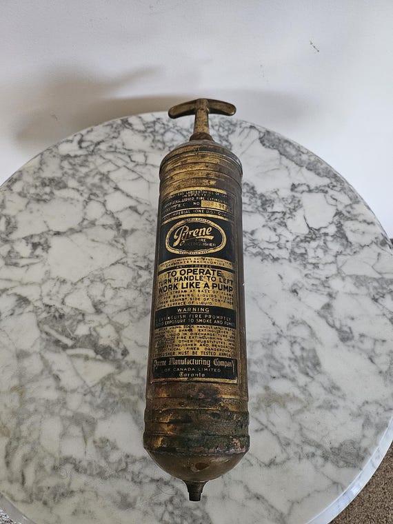 Vintage Pyrene Brass Fire Extinguisher: Canadian Industrial Decor