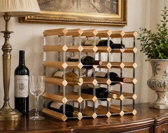 Vintage Expandable Wood Steel Wine Rack, 30 Bottle Capacity, Made in England