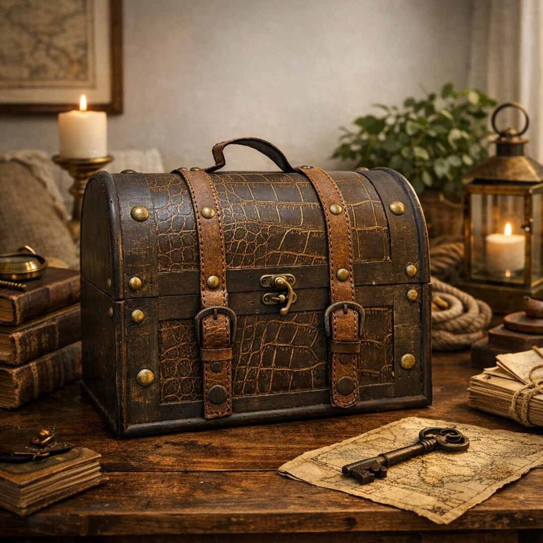 Vintage Style Wooden Treasure Chest Trunk – Decorative Storage Box With ...