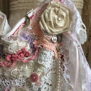 DOILY LACE PURSE with zipper closure, ooak shabby vintage crocheted doilies ribbons by TatteredDelicates