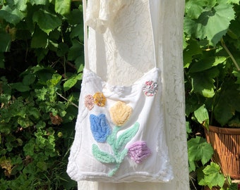 Vintage Chenille Bag b, embroidery back, double snaps, eco friendly upcycled handmade by TatteredDelicates