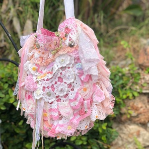 Shabby Pink Doily Bag handmade OOAK by TatteredDelicates at Etsy