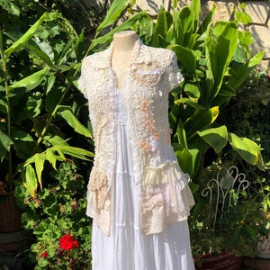 Shabby Lace Vest with cap sleeves, altered couture by Dede of TatteredDelicates at Etsy, SMALL