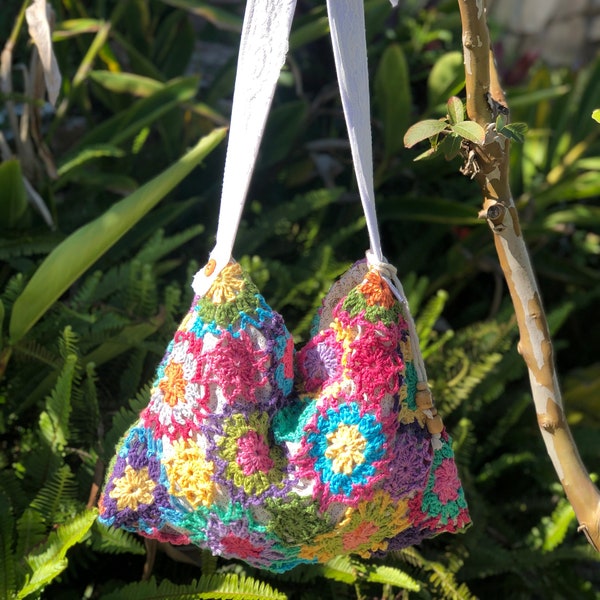 Flower Crochet Bag, colorful boho hippie style handmade OOAK by Dede at TatteredDelicates on Etsy