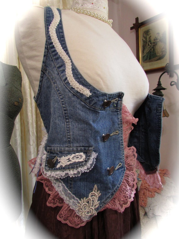 Denim Bustier Corset Vest Crop Top sexy gypsy romantic lace | Etsy
