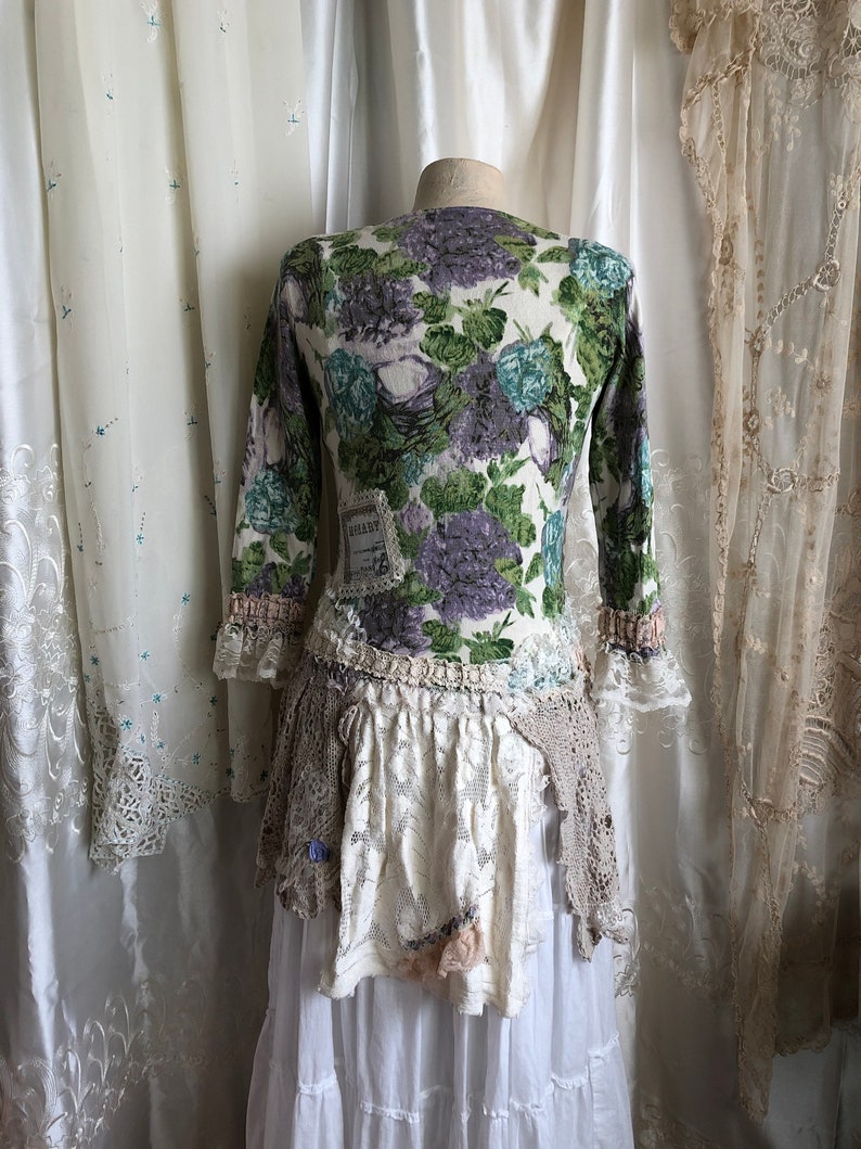 Green Floral Sweater soft old vintage crocheted doilies lace Etsy