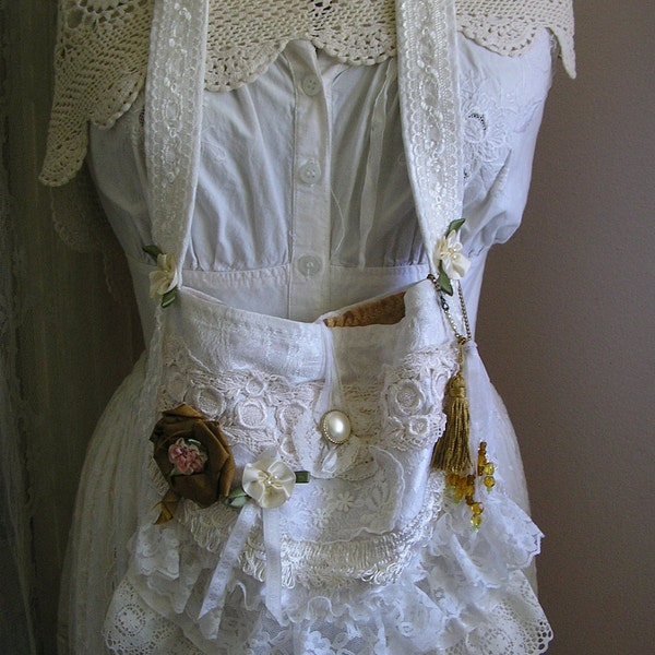 Victorian Shabby Bag, romantic shabby and chic, lace embellished cottage chic, bridal wedding bag