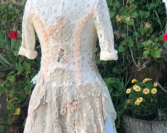 XS Lace Coat, vintage inspired, romantic shabby, creme jacket coat, X SMALL size 2