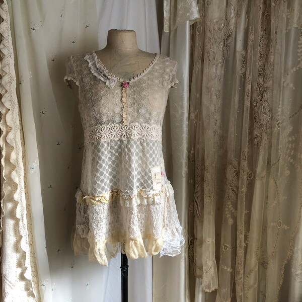 SHABBY LACE TOP, victorian romantic, tattered lace embellished