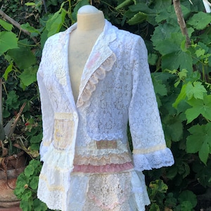 Lovely Cream Lace Jacket, a romantic feminine refashion by TatteredDelicates at Etsy, MEDIUM