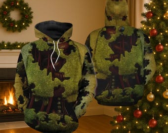 Unisex Verzauberter Waldbaum Hoodie, Grün Woodland Pullover Sweatshirt