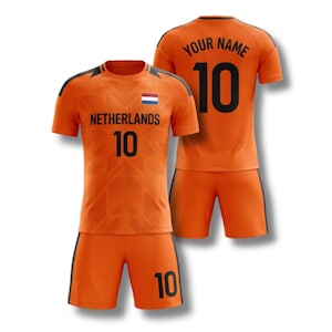 Nederlandse voetbalshirtset, voetbalshirt aangepast naamnummer, oranje waaierkit