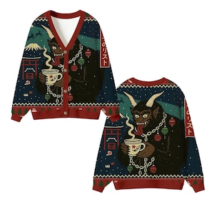 Japans Oni Ugly-kerstvest, Mt Fuji-wintergebreide trui