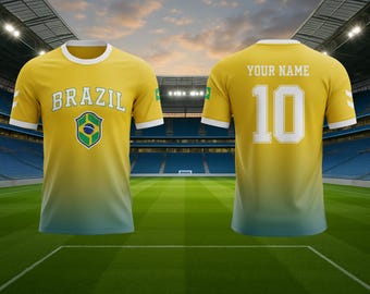 Brasilien inspiriertes Fußball-Trikot, Name & Nummer, Fan Geschenk