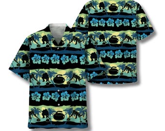Curling Hawaiian Shirt: Tropical Aloha with Sports Pattern