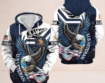 US Veteran Eagle Zip Hoodie Patriotic American Flag Jacket