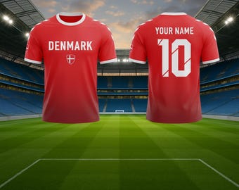 Camiseta de fútbol de Dinamarca personalizada – Camiseta de fútbol roja personalizada