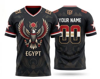 Voetbalshirt Egypte V-hals S tot 7XL Gepersonaliseerde naamnummer voetbalfan