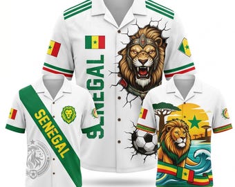 Senegal Hawaiian Shirts Trio, White Green Soccer Fan Outfit, Lion Flag Baobab Coast Vacation Gift for Match Party Wear