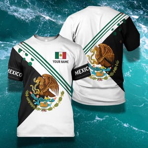 Custom Mexico Flag T-Shirt – Mexican Eagle Graphic, Your Name on Chest, Unisex All-Over Print Gift